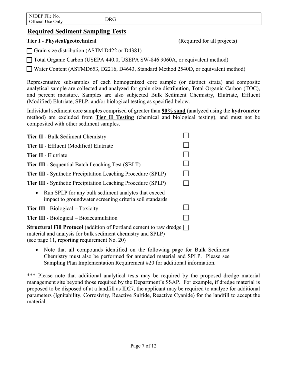 Sediment Sampling and Analysis Plan (Ssap) File Number Request Form - New Jersey, Page 7