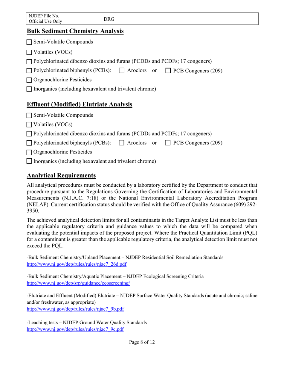 Sediment Sampling and Analysis Plan (Ssap) File Number Request Form - New Jersey, Page 8