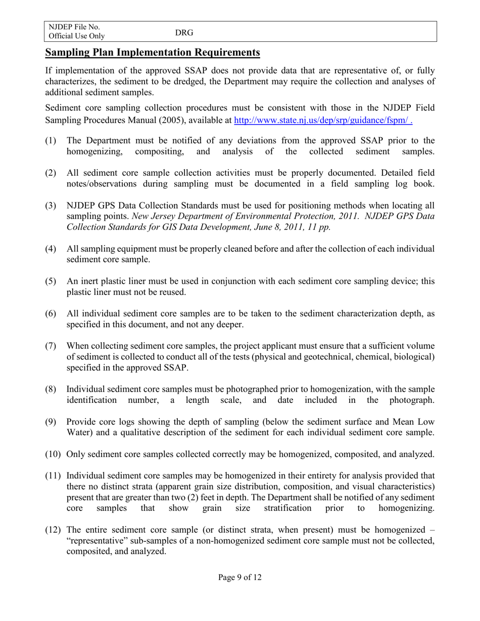 Sediment Sampling and Analysis Plan (Ssap) File Number Request Form - New Jersey, Page 9