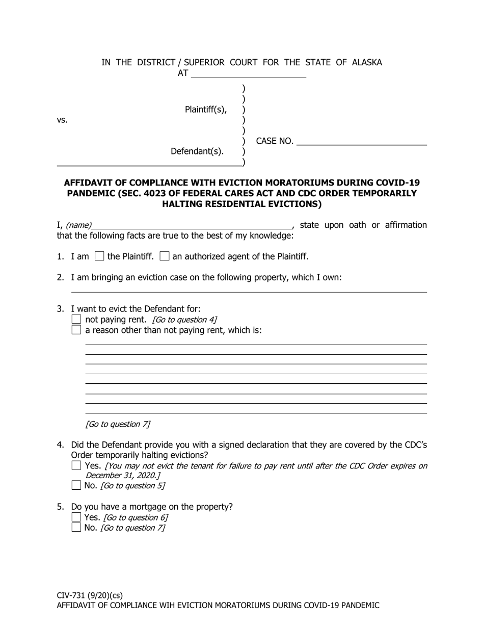 Form CIV-731 Download Fillable PDF or Fill Online Affidavit of ...