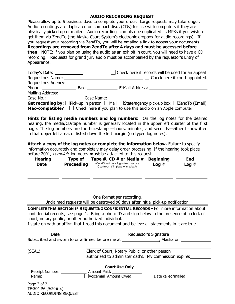 Form TF-304 - Fill Out, Sign Online and Download Fillable PDF, Palmer ...