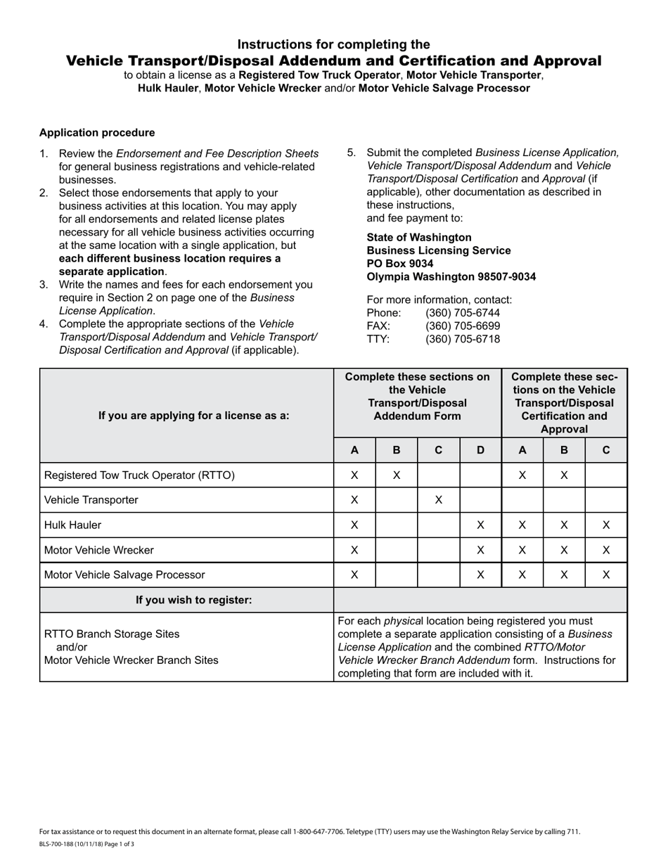 Form BLS-700-183 Vehicle Transport / Disposal Addendum - Washington, Page 3