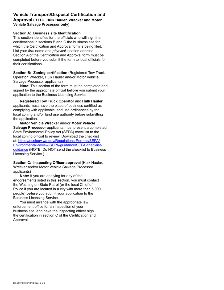 Form BLS-700-183 Vehicle Transport / Disposal Addendum - Washington, Page 5