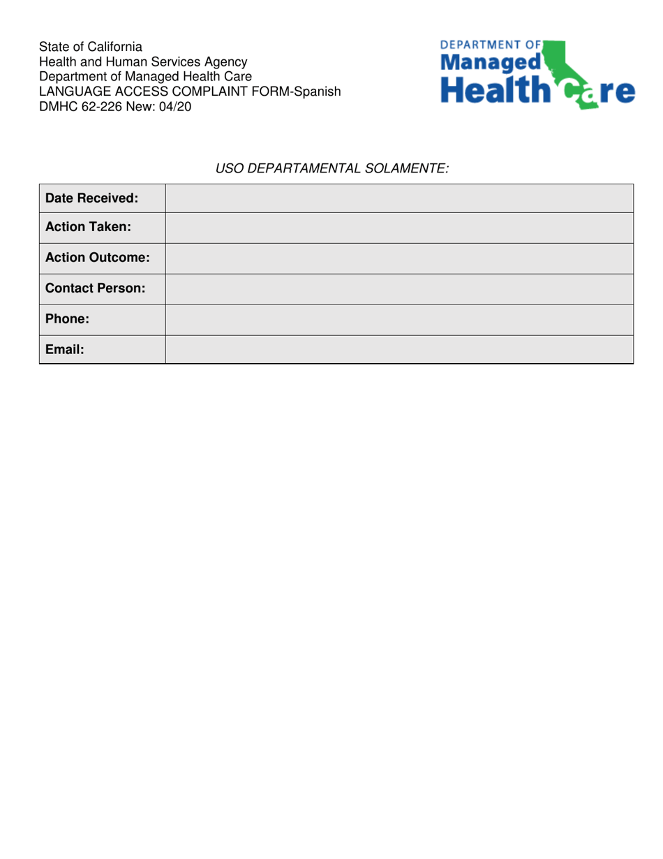 Formulario DMHC62-226 Formulario De Queja Acceso Idioma - California (Spanish), Page 3