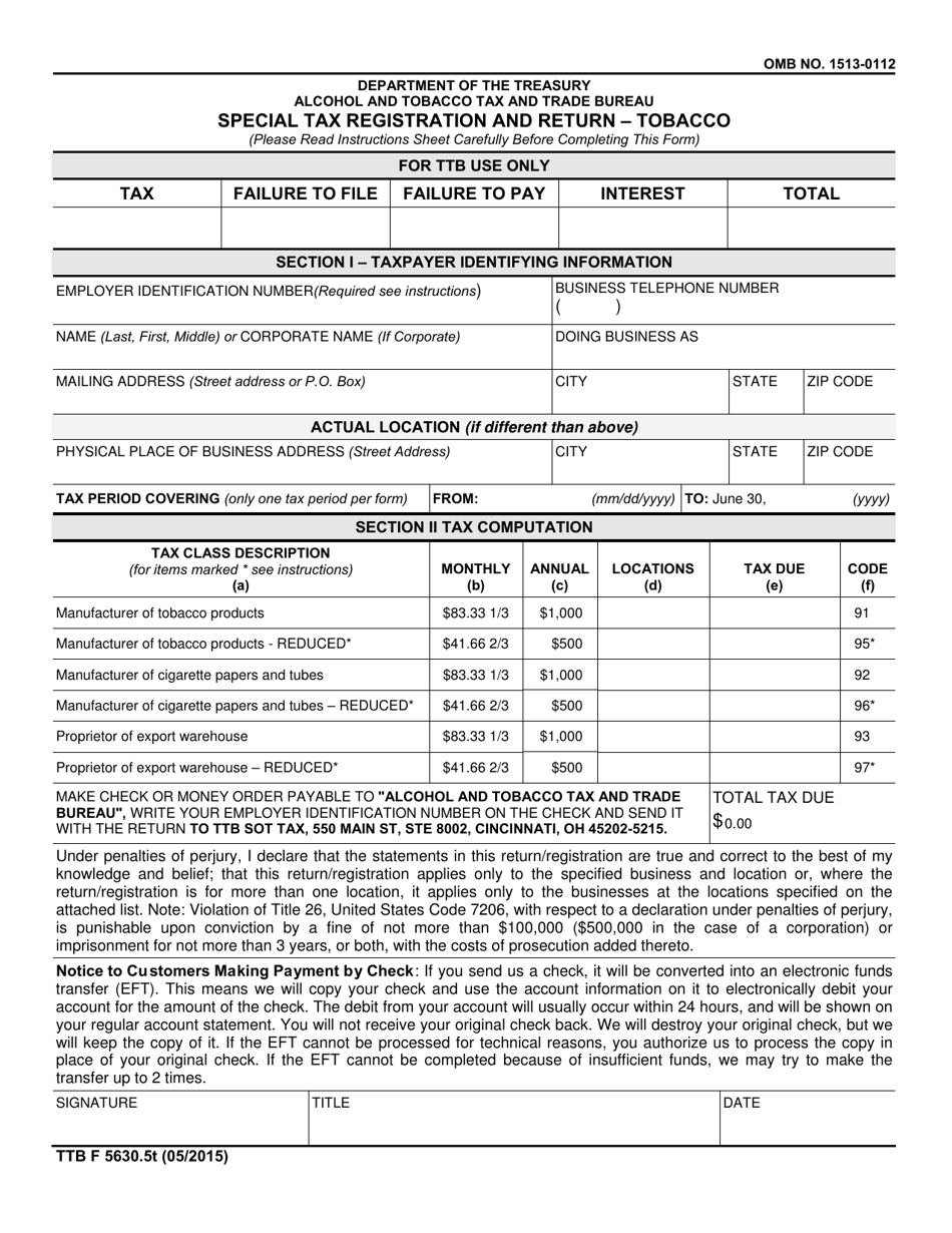 Form TTB F5630.5T Special Tax Registration and Return - Tobacco, Page 1
