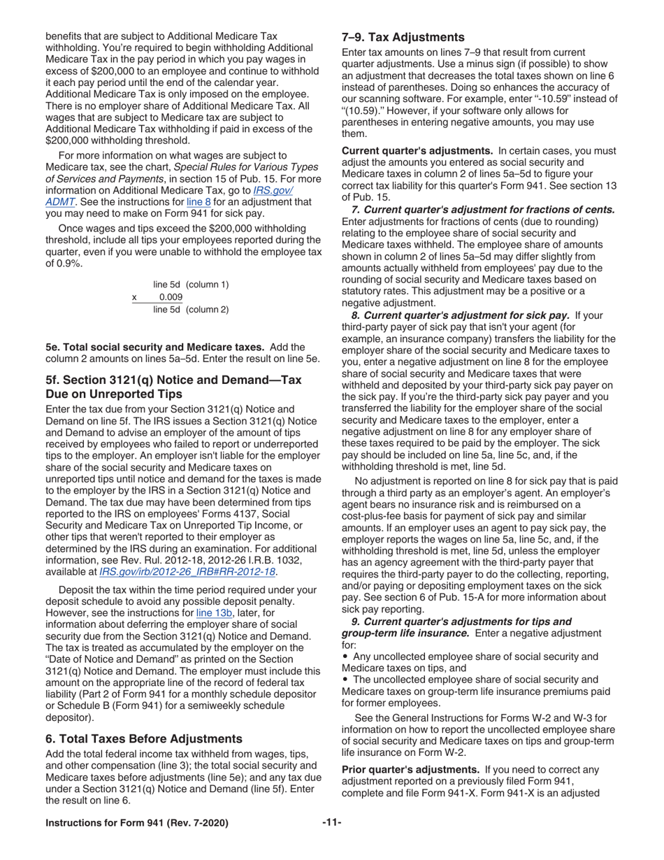 Instructions for IRS Form 941 Employers Quarterly Federal Tax Return, Page 11