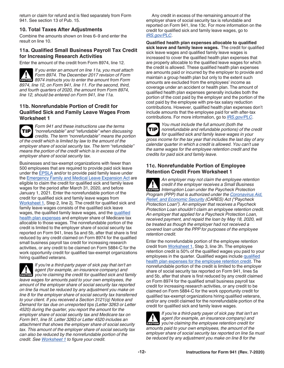 Instructions for IRS Form 941 Employers Quarterly Federal Tax Return, Page 12