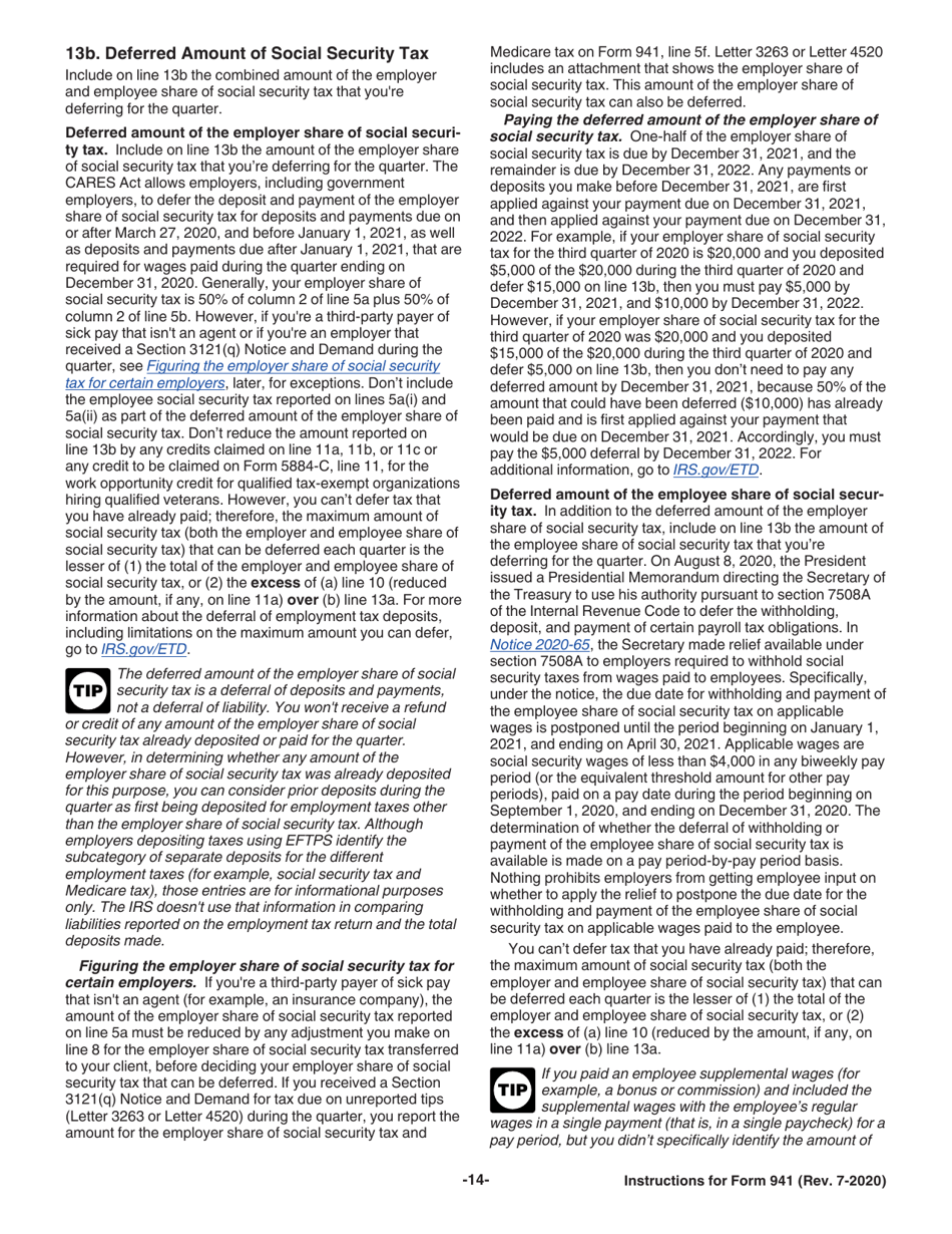 Instructions for IRS Form 941 Employers Quarterly Federal Tax Return, Page 14