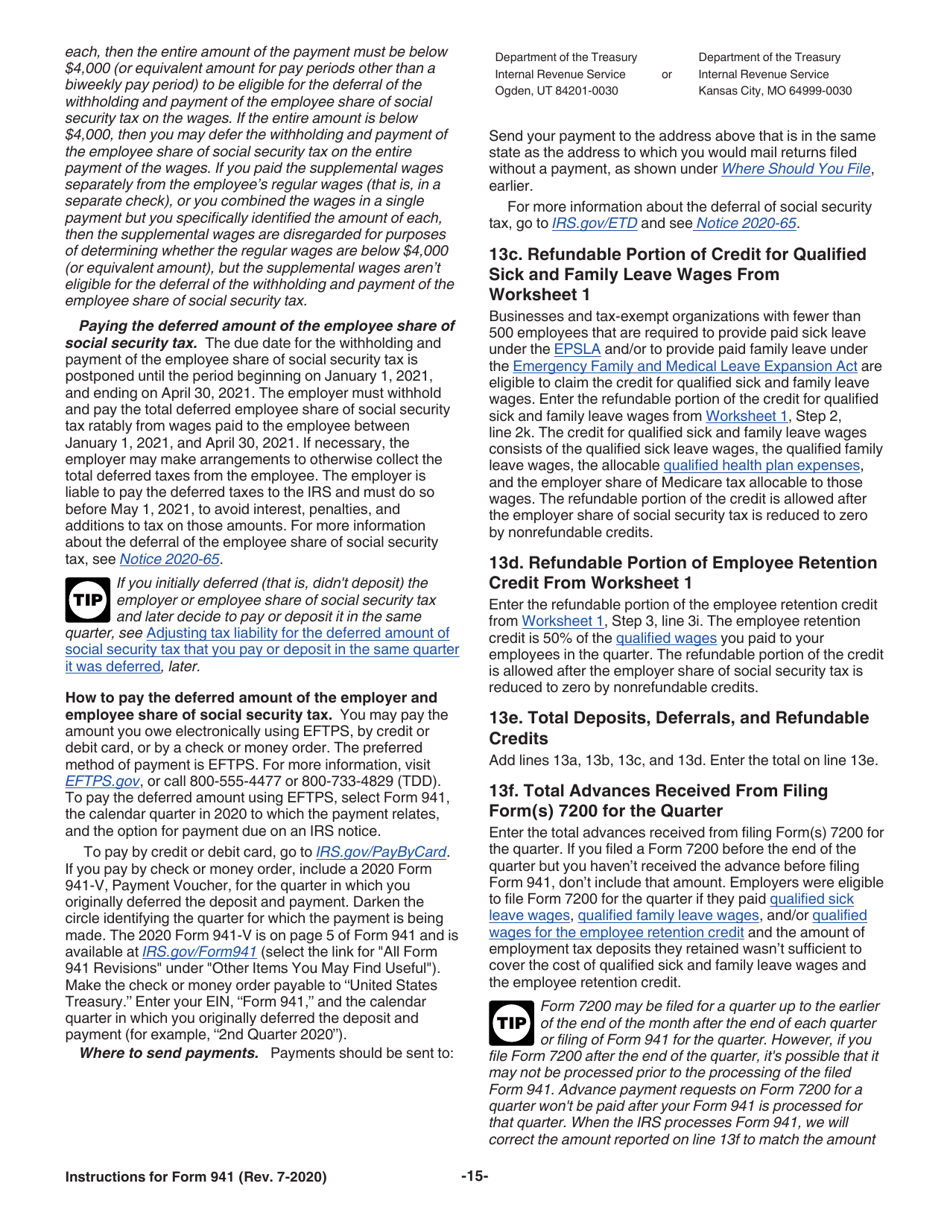 Instructions for IRS Form 941 Employers Quarterly Federal Tax Return, Page 15