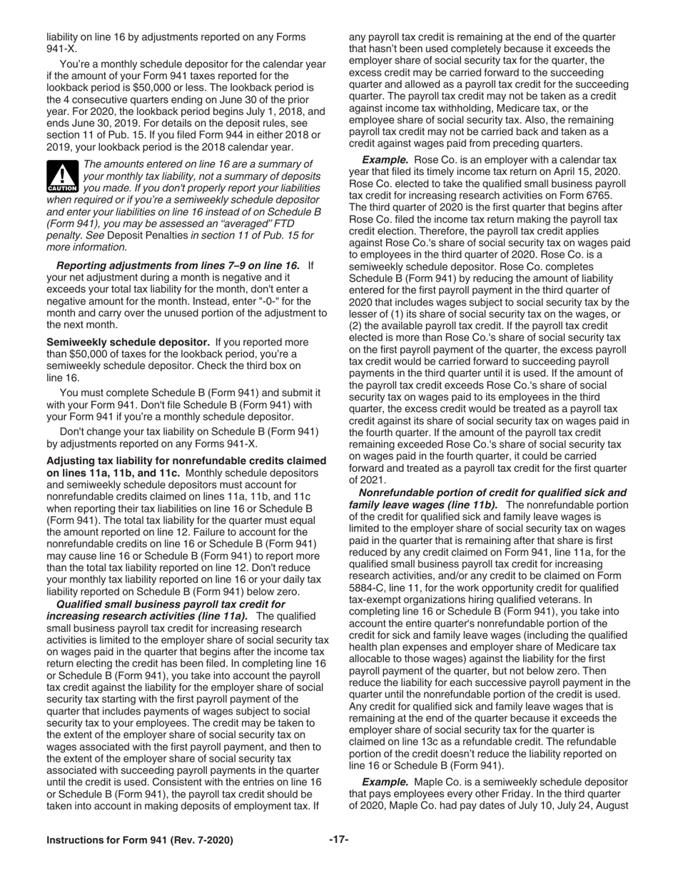 Instructions for IRS Form 941 Employers Quarterly Federal Tax Return, Page 17