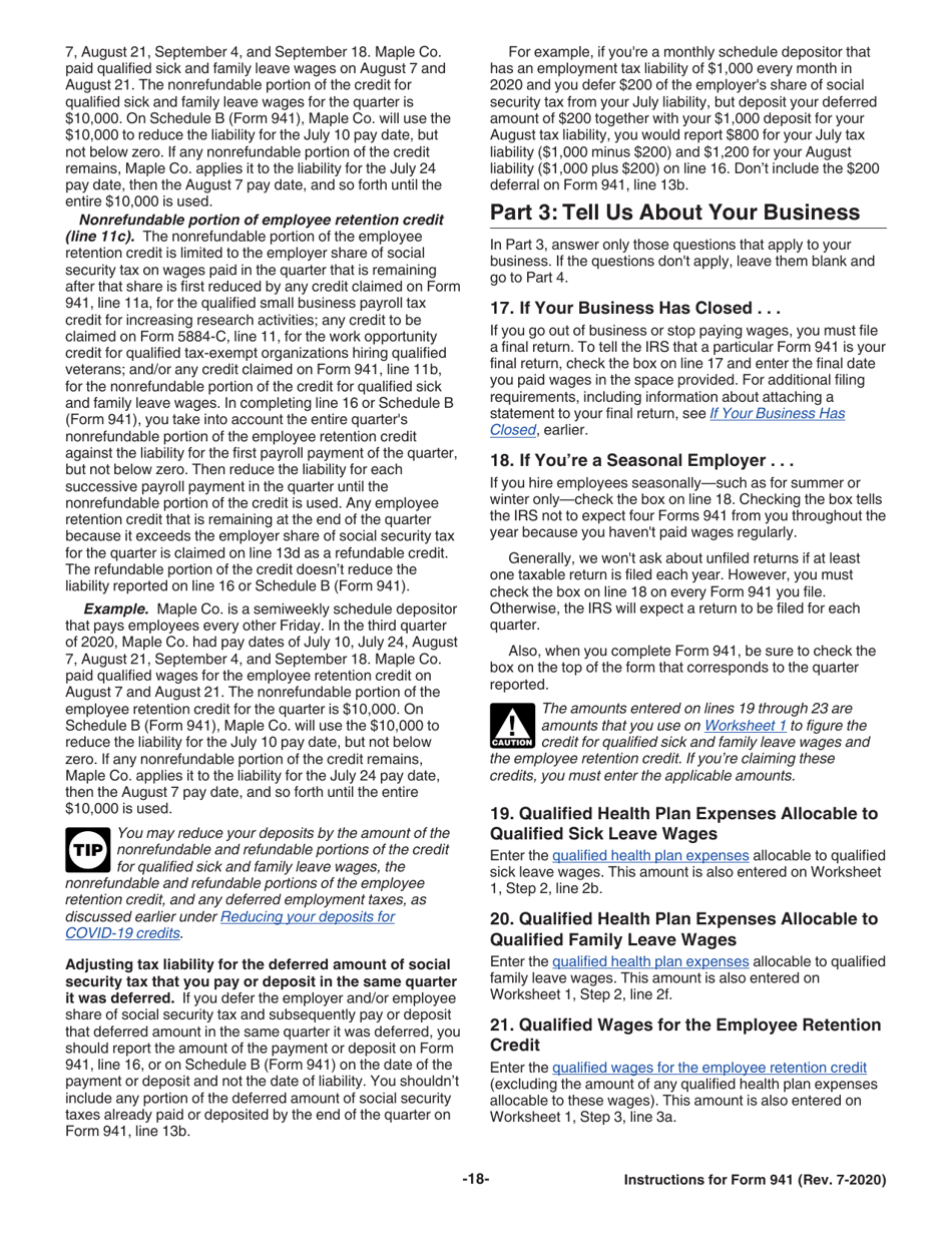 Instructions for IRS Form 941 Employers Quarterly Federal Tax Return, Page 18