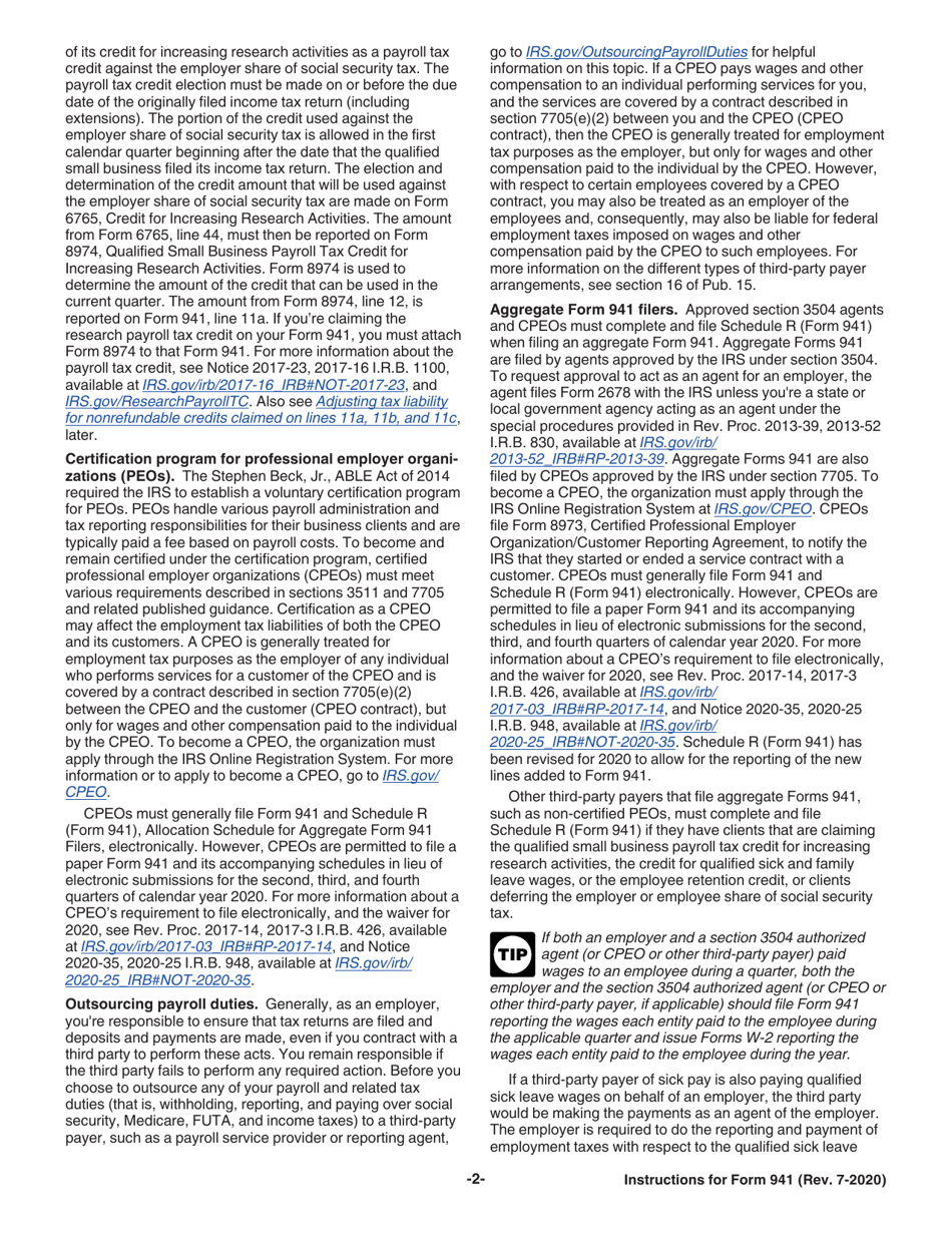 Instructions for IRS Form 941 Employers Quarterly Federal Tax Return, Page 2