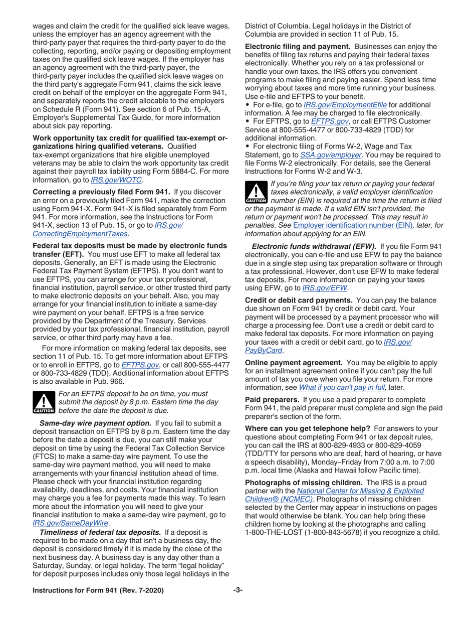 Instructions for IRS Form 941 Employers Quarterly Federal Tax Return, Page 3