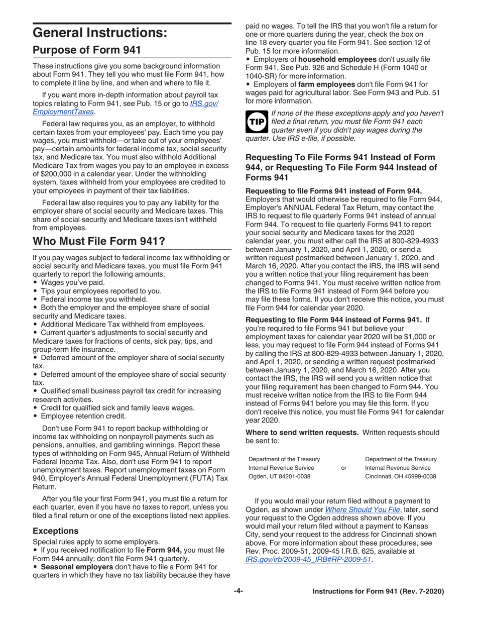 Instructions for IRS Form 941 Employers Quarterly Federal Tax Return, Page 4