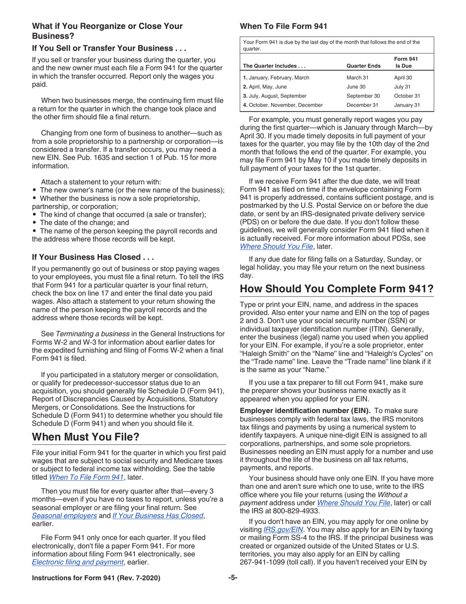 Instructions for IRS Form 941 Employers Quarterly Federal Tax Return, Page 5