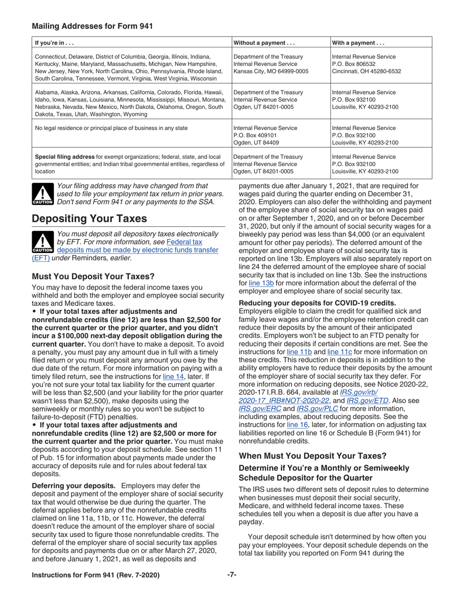 Instructions for IRS Form 941 Employers Quarterly Federal Tax Return, Page 7