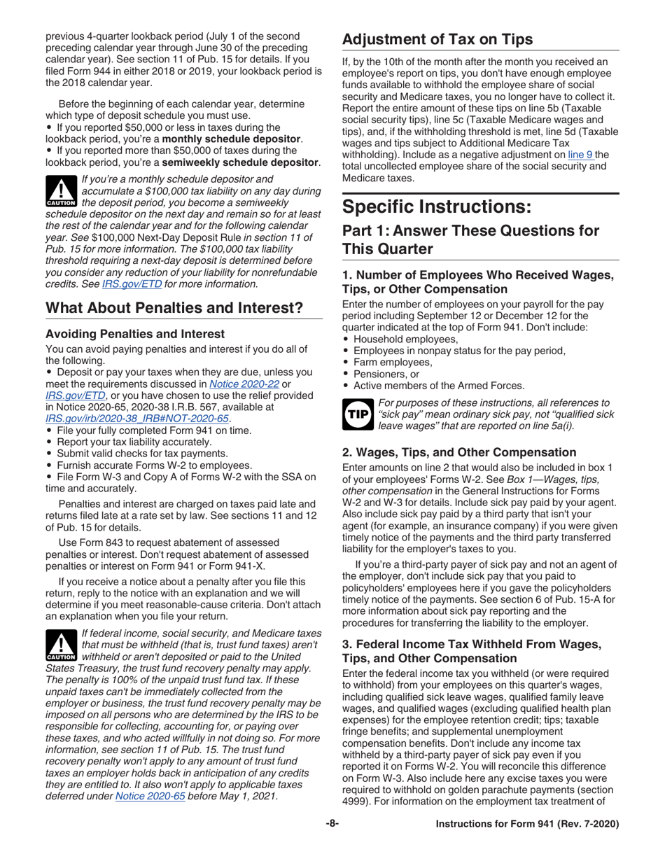 Instructions for IRS Form 941 Employers Quarterly Federal Tax Return, Page 8