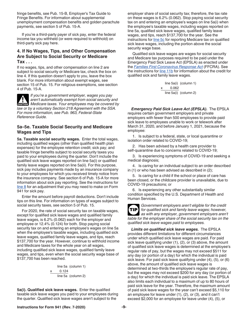 Instructions for IRS Form 941 Employers Quarterly Federal Tax Return, Page 9