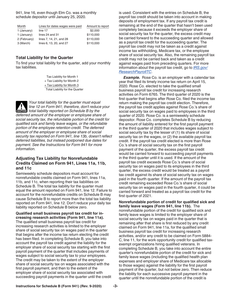 Instructions for IRS Form 941 Schedule B Report of Tax Liability for Semiweekly Schedule Depositors, Page 3