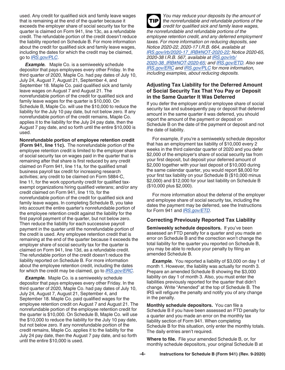 Instructions for IRS Form 941 Schedule B Report of Tax Liability for Semiweekly Schedule Depositors, Page 4
