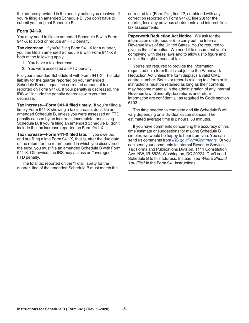 Instructions for IRS Form 941 Schedule B Report of Tax Liability for Semiweekly Schedule Depositors, Page 5