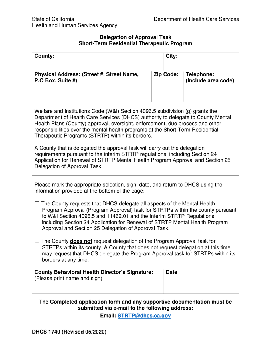 Form DHCS1740 Download Fillable PDF or Fill Online Delegation of ...