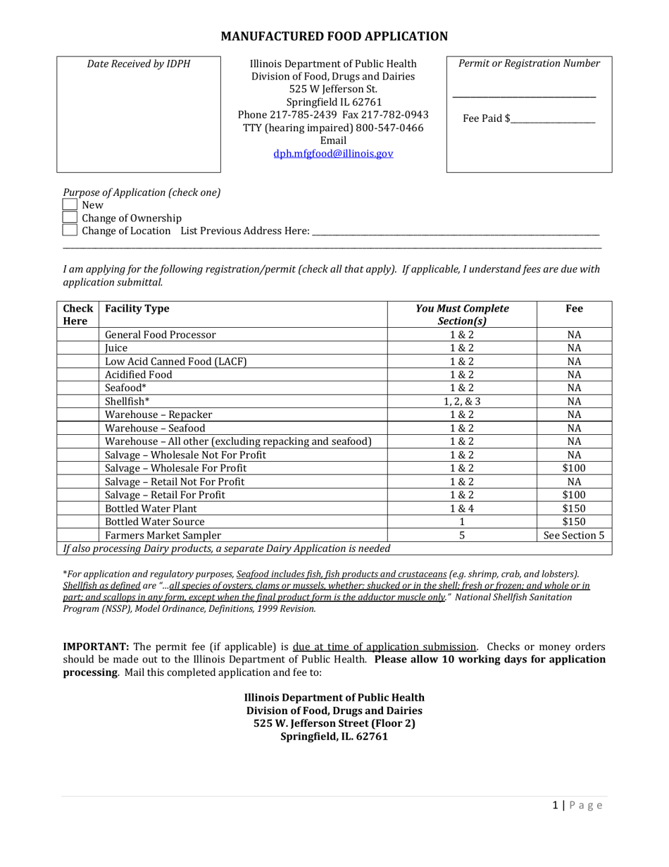 Manufactured Food Application - Illinois, Page 1