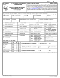 NRC Form 361A Fuel Cycle and Materials Event Notification Worksheet