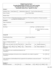 Document preview: The Child and Adult Care Food Program (CACFP) Household Contact Form - Georgia (United States)