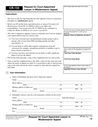 Form CR-133 Request for Court-Appointed Lawyer in Misdemeanor Appeal - California