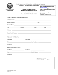 Form FDACS-06203 &quot;fresh From Florida&quot; Membership Application - Florida