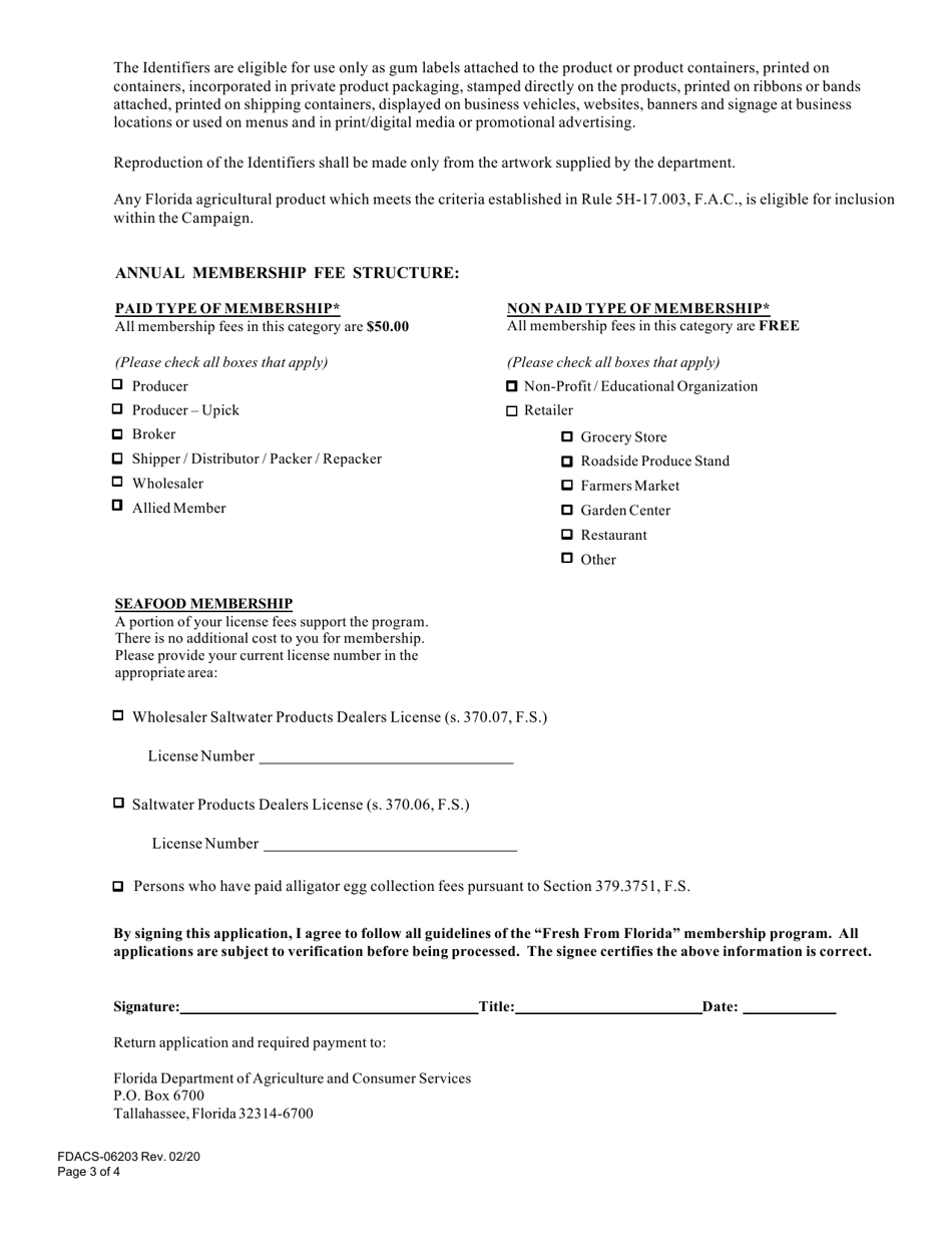 Form FDACS-06203 fresh From Florida Membership Application - Florida, Page 3