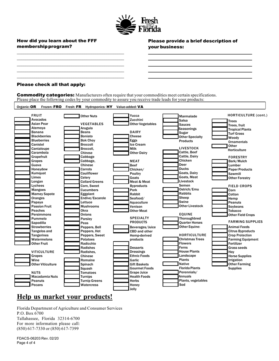 Form FDACS-06203 fresh From Florida Membership Application - Florida, Page 4