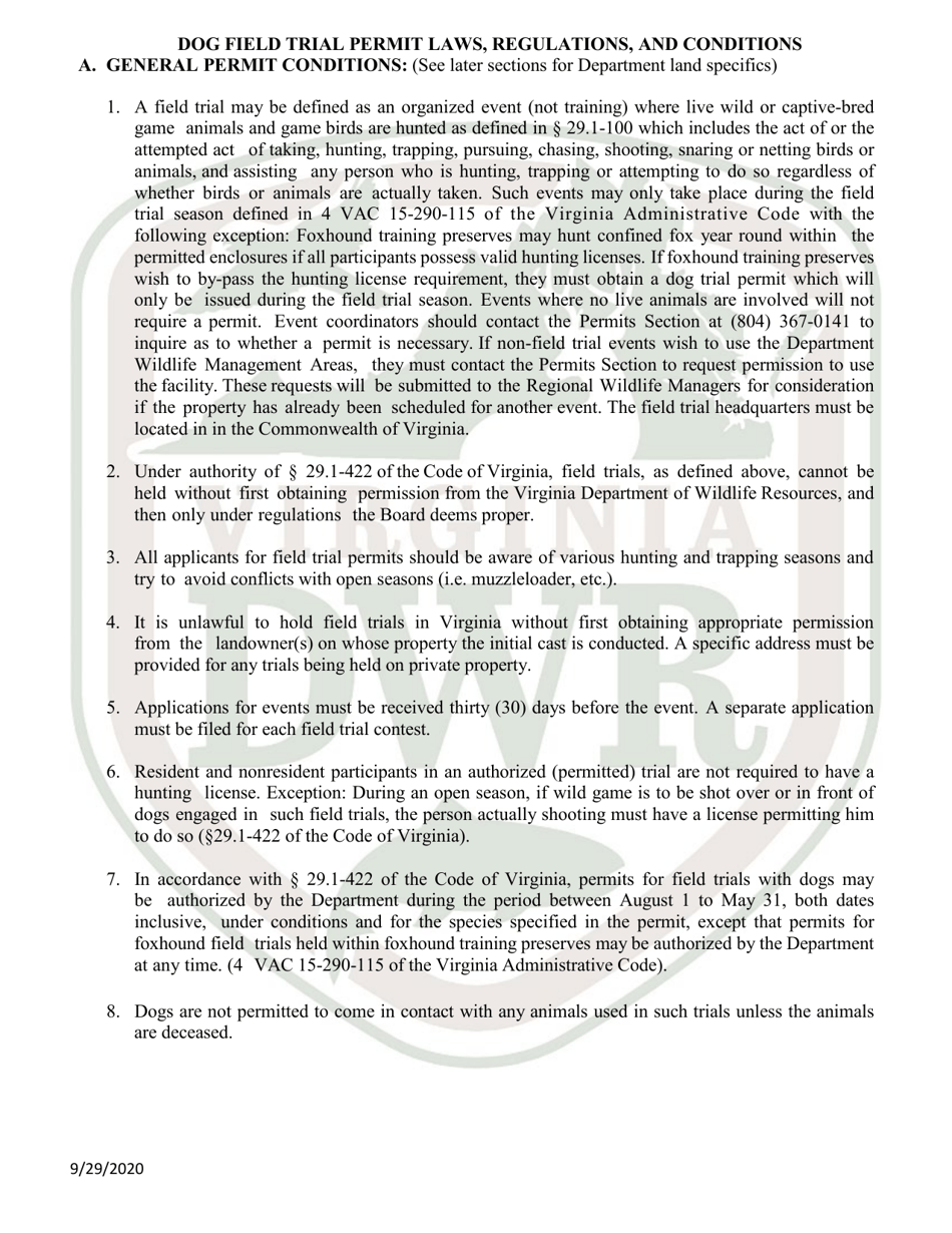 Application for Dog Field Trial Permit (5 - Dogt) - Virginia, Page 2