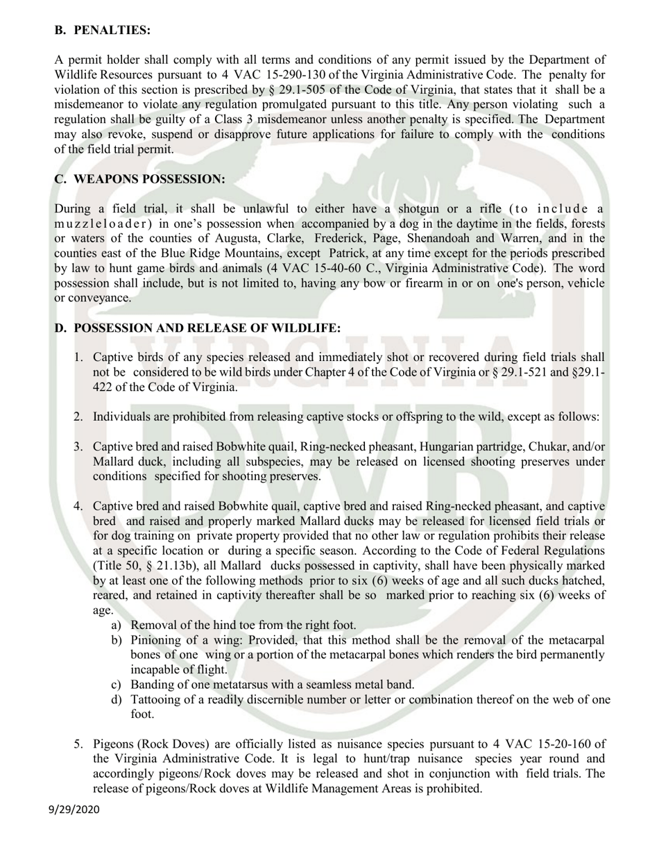 Application for Dog Field Trial Permit (5 - Dogt) - Virginia, Page 3