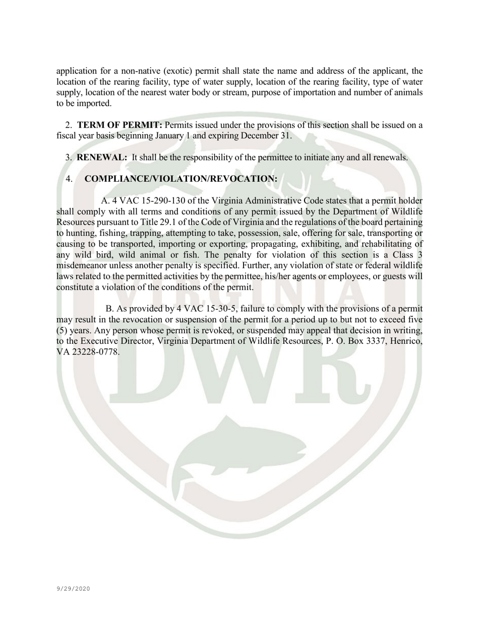 Application for Permit to Import African Clawed Frogs or Tilapia Into Virginia (10 - Exit) - Virginia, Page 3