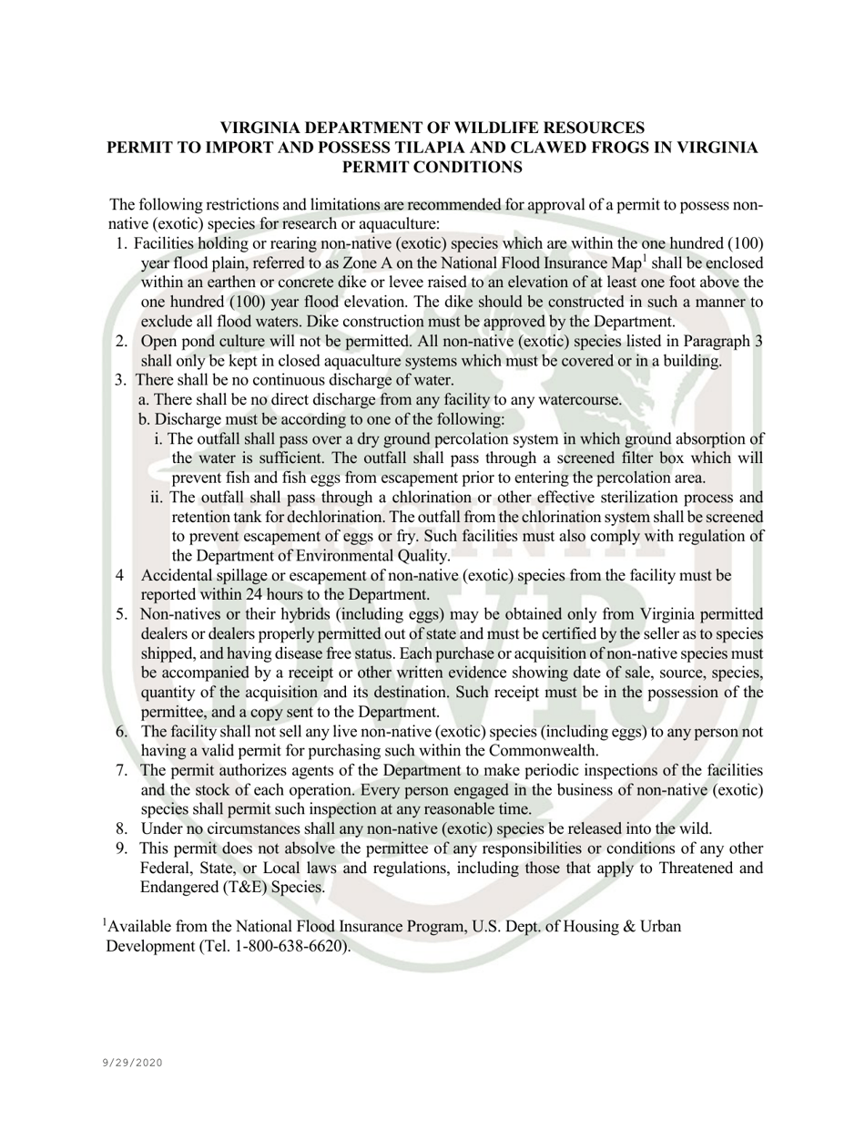 Application for Permit to Import African Clawed Frogs or Tilapia Into Virginia (10 - Exit) - Virginia, Page 4