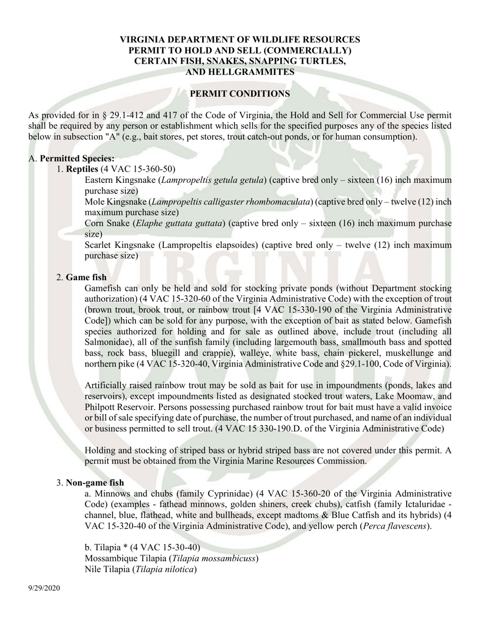 Application for Permit to Hold and Sell Certain Fish, Snakes, Snapping Turtles,  Hellgrammites for Sale (20  21 - Hold) - Virginia, Page 5