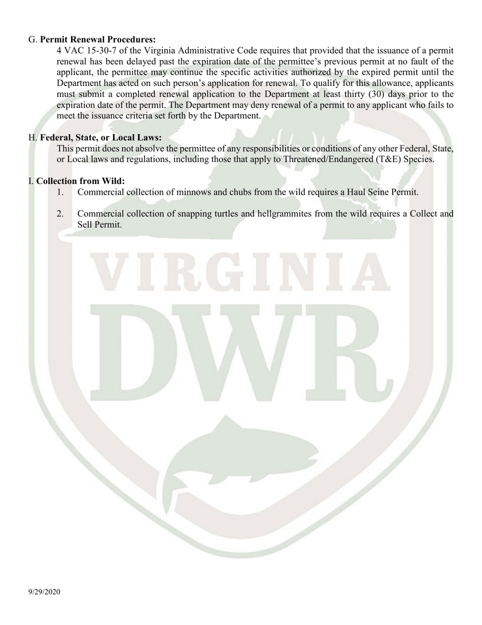 Application for Permit to Hold and Sell Certain Fish, Snakes, Snapping Turtles,  Hellgrammites for Sale (20  21 - Hold) - Virginia, Page 8