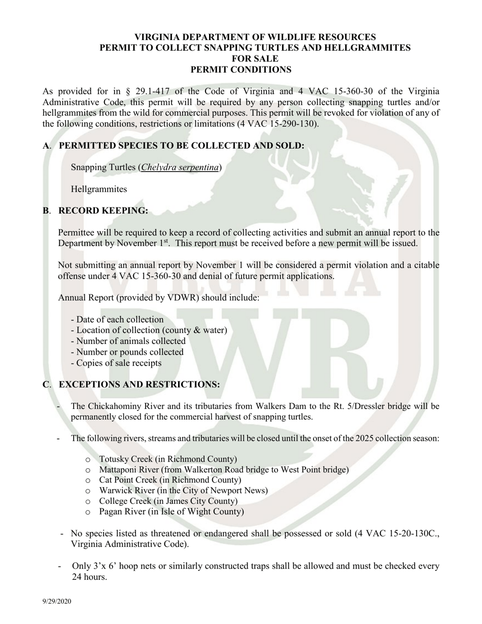 Application to Collect Snapping Turtles and Hellgrammites for Sale - Virginia, Page 3