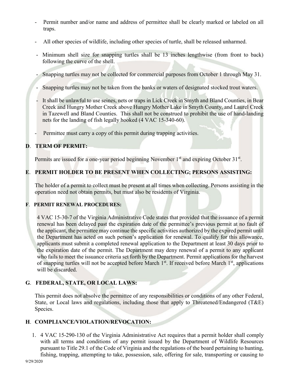 Application to Collect Snapping Turtles and Hellgrammites for Sale - Virginia, Page 4