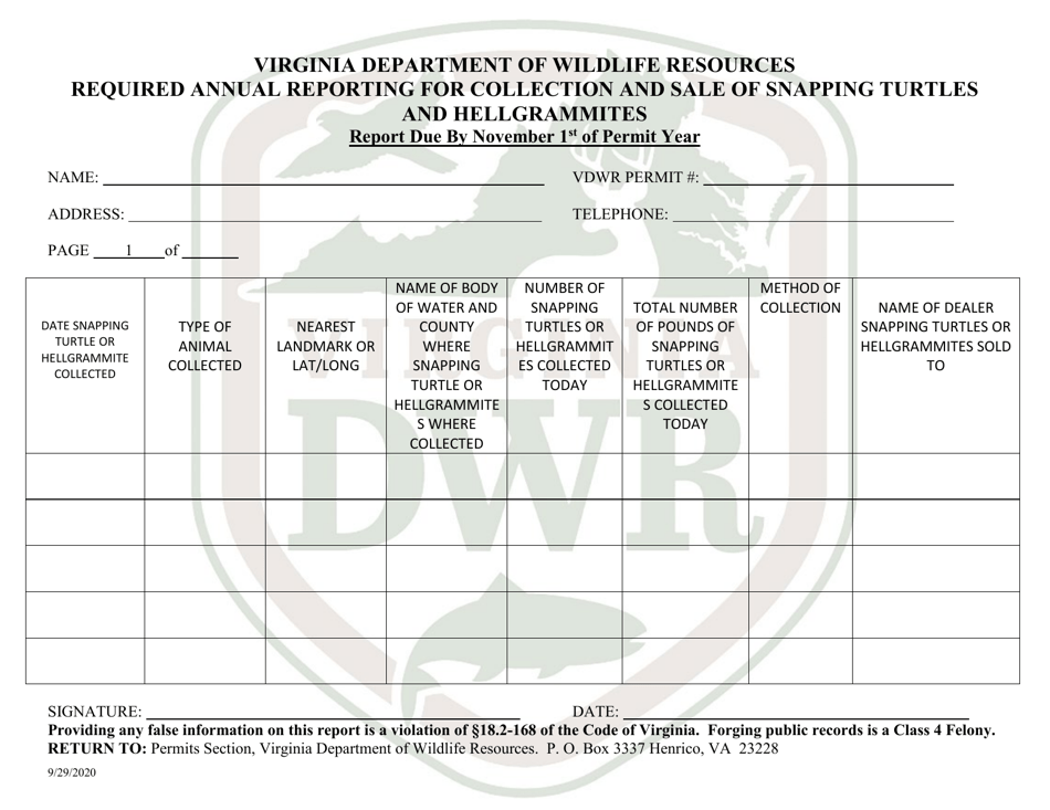 Application to Collect Snapping Turtles and Hellgrammites for Sale - Virginia, Page 6