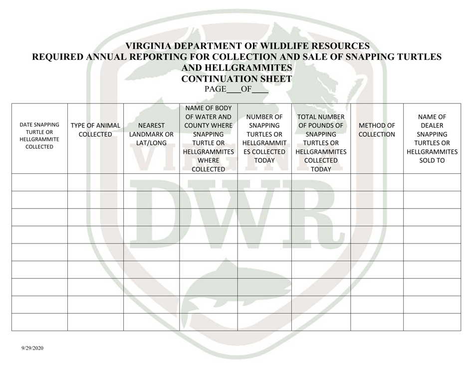 Application to Collect Snapping Turtles and Hellgrammites for Sale - Virginia, Page 7