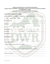 Document preview: Application to Import and Possess Certain Non-native (Exotic) Wildlife in Virginia (9 - Exih) - Virginia