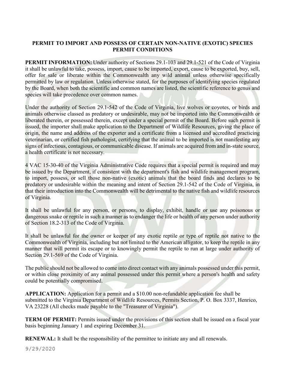 Application to Import and Possess Certain Non-native (Exotic) Wildlife in Virginia (9 - Exih) - Virginia, Page 4