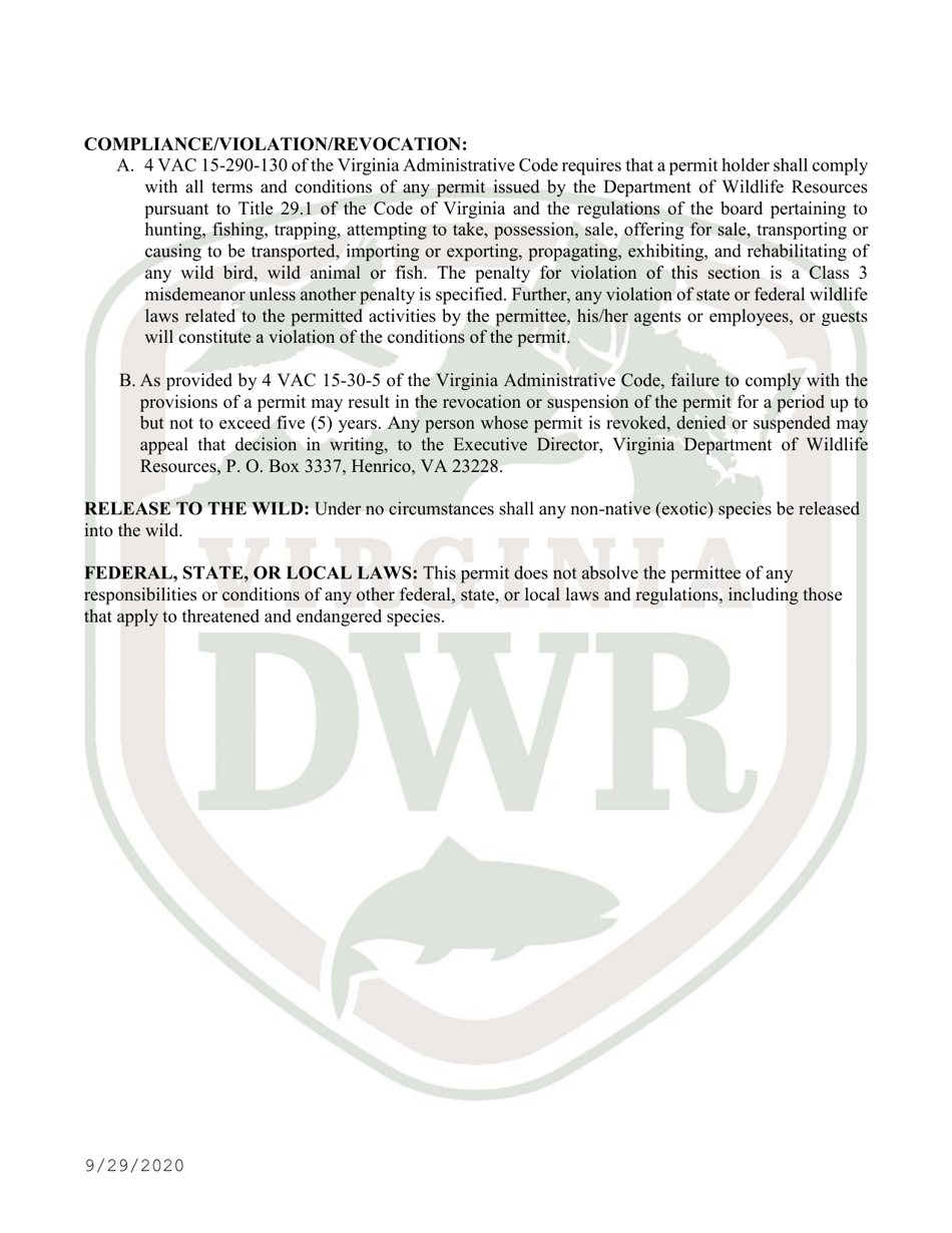 Application to Import and Possess Certain Non-native (Exotic) Wildlife in Virginia (9 - Exih) - Virginia, Page 5