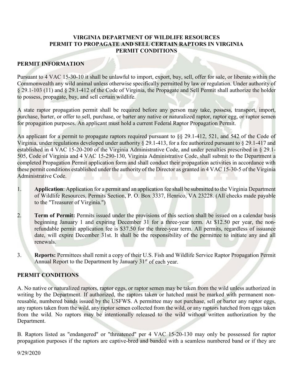 Application for Permit to Propagate and Sell Certain Raptors in Virginia (26 - Rapp) - Virginia, Page 3