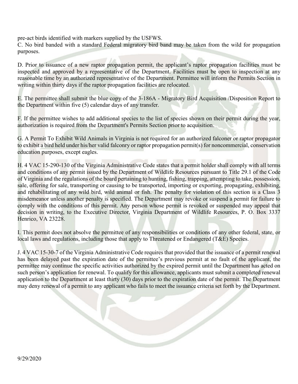Application for Permit to Propagate and Sell Certain Raptors in Virginia (26 - Rapp) - Virginia, Page 4