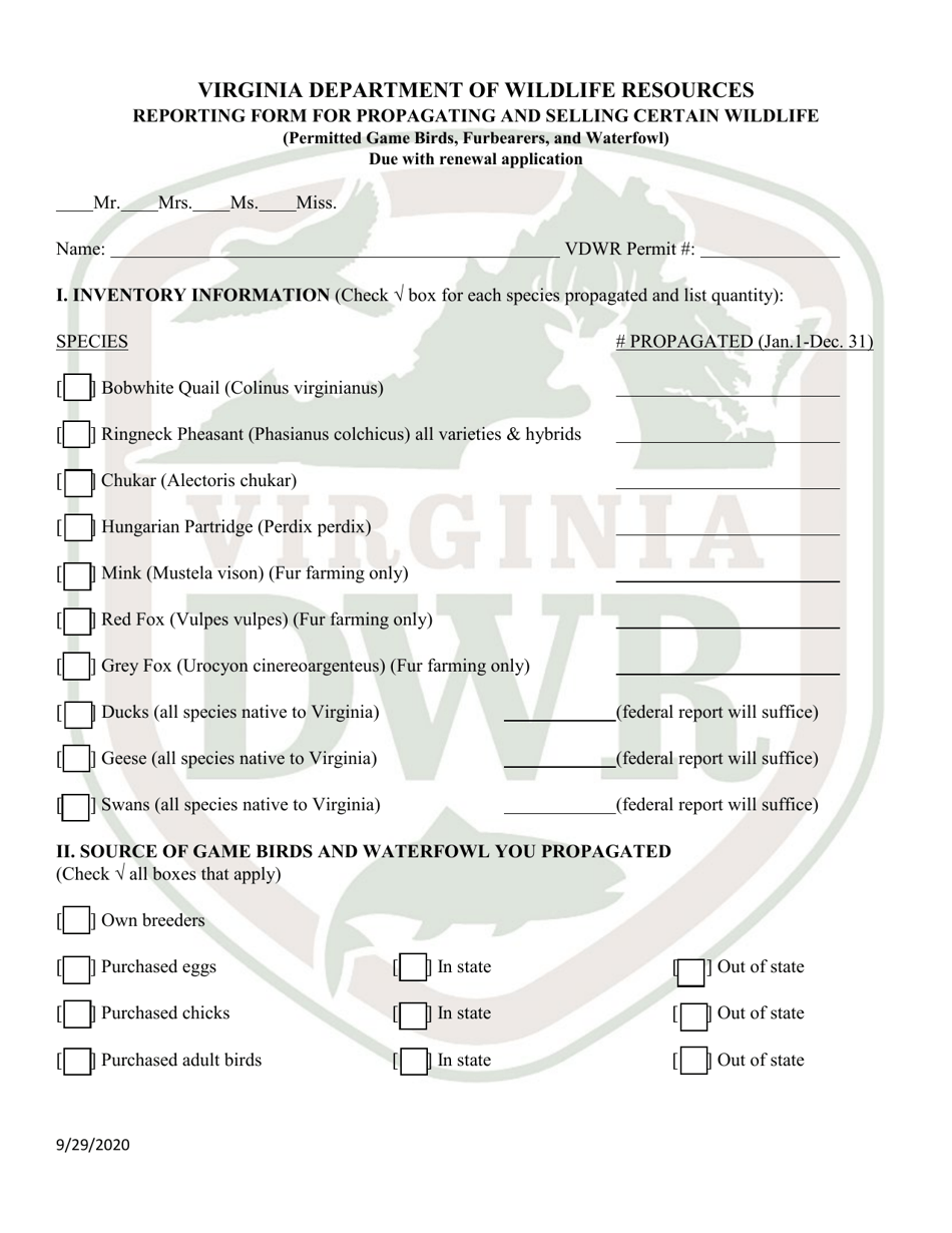 Application for Permit to Possess, Propagate, Buy, and Sell Certain Wildlife in Virginia (Wildlife) (23 - Prsl) - Virginia, Page 3