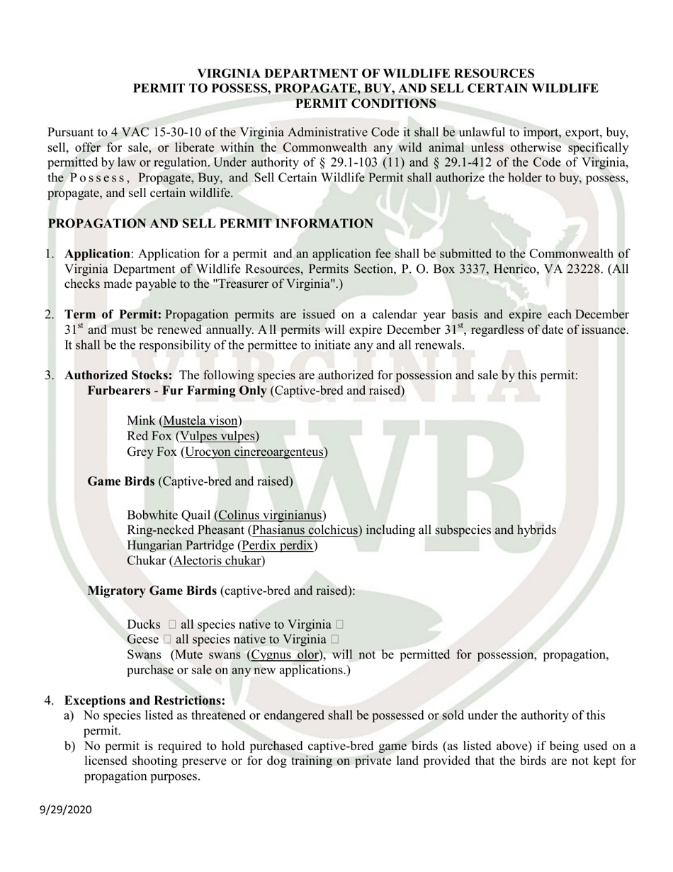 Application for Permit to Possess, Propagate, Buy, and Sell Certain Wildlife in Virginia (Wildlife) (23 - Prsl) - Virginia, Page 5